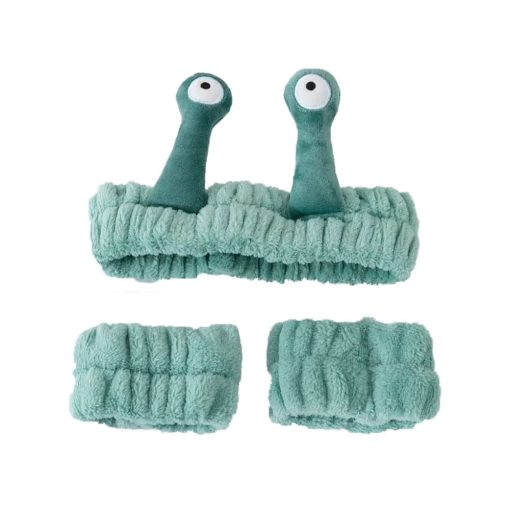 Csigaszem plüss fejpánt – Aranyos, rugalmas hajpánt arcmosáshoz és bőrápoláshoz + 2 db csuklópánt