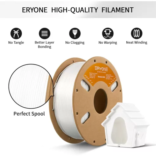ERYONE ASA 3D Nyomtató Filament – 1,75 mm, ASA fehér, ±0,03 mm Pontosság, 1 kg Tekercs, Kültéri és Ipari Felhasználásra