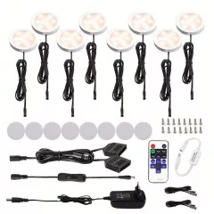   AIBOO Dimmelhető LED szekrényvilágítás – Hideg fehér + RGB, távirányítóval (8 db ultralapos lámpa)