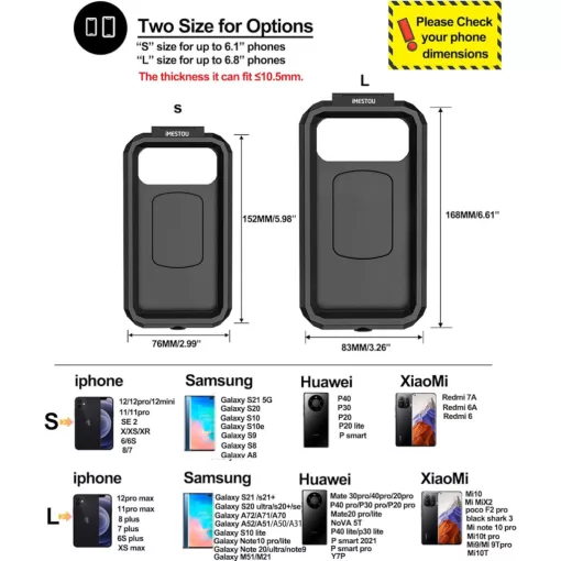 iMESTOU IP67 vízálló motorkerékpár telefontartó L-es méret – vezeték nélküli és USB-C töltéssel