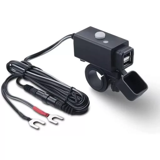 iMESTOU Motoros USB Töltő – 5V 2.1A, vízálló, dupla USB, kapcsolóval és biztosítékkal (12V/24V)