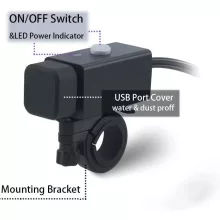 iMESTOU Motoros USB Töltő – 5V 2.1A, vízálló, dupla USB, kapcsolóval és biztosítékkal (12V/24V)
