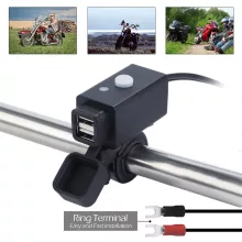 iMESTOU Motoros USB Töltő – 5V 2.1A, vízálló, dupla USB, kapcsolóval és biztosítékkal (12V/24V)