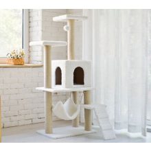 Macska kaparófa - Házikóval, hintával és pihenő felülettel  - Bézs színben 