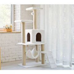   Macska kaparófa - Házikóval, hintával és pihenő felülettel  - Bézs színben 