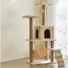 Macska kaparófa - Házikóval, hintával és pihenő felülettel  - Bézs színben 