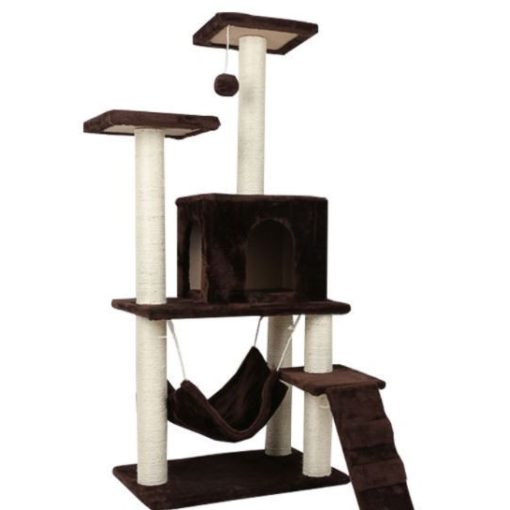 Macska kaparófa - Házikóval, hintával és pihenő felülettel  - Szürke színben 