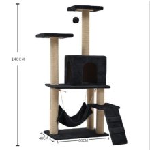 Macska kaparófa - Házikóval, hintával és pihenő felülettel  - Szürke színben 