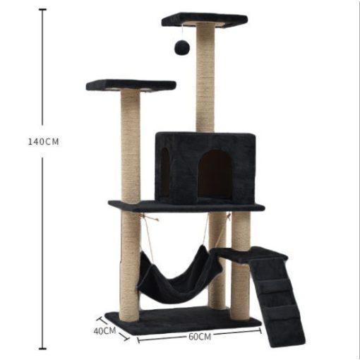 Macska kaparófa - Házikóval, hintával és pihenő felülettel  - Szürke színben 