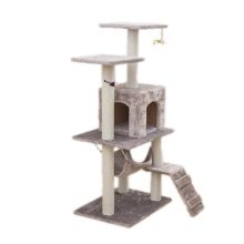 Macska kaparófa - Házikóval, hintával és pihenő felülettel  - Szürke színben 