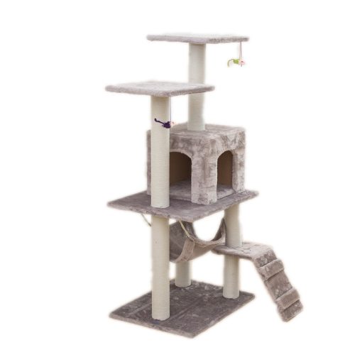 Macska kaparófa - Házikóval, hintával és pihenő felülettel  - Szürke színben 