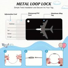 Simply Joy – 5 db-os Poggyászcímke Készlet (Többszínű, Repülőgép Mintás, Alumínium/Acél, 7,5 × 4,4 cm)