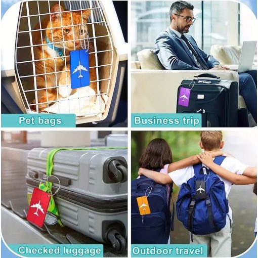 Simply Joy – 5 db-os Poggyászcímke Készlet (Többszínű, Repülőgép Mintás, Alumínium/Acél, 7,5 × 4,4 cm)