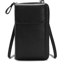   Kememo női vállra akasztható táska – fekete,PU bőr, kártyatartóval és pénztárcával