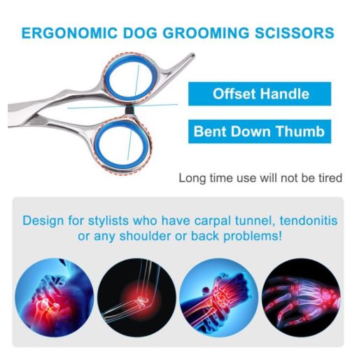 Professzionális állatkozmetikai olló, rozsdamentes acél, 17 cm, ívelt, kistestű kutyáknak és macskáknak