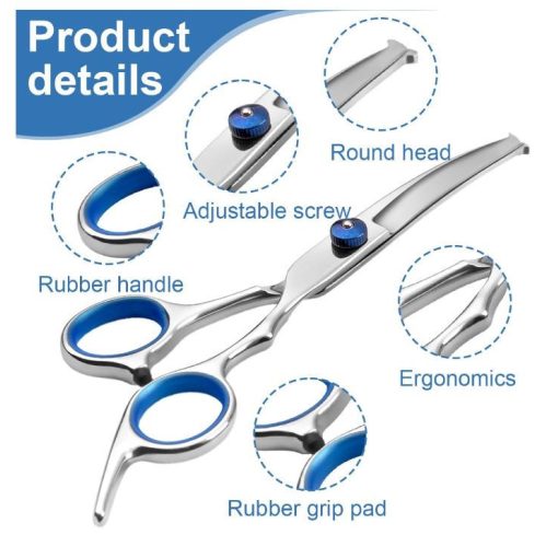 Professzionális állatkozmetikai olló, rozsdamentes acél, 17 cm, ívelt, kistestű kutyáknak és macskáknak