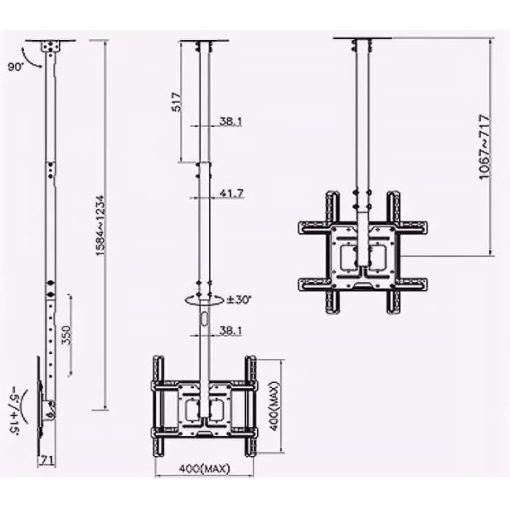 Cinematown Plafonhoz rögzíthető TV tartó konzol, 32"-70"