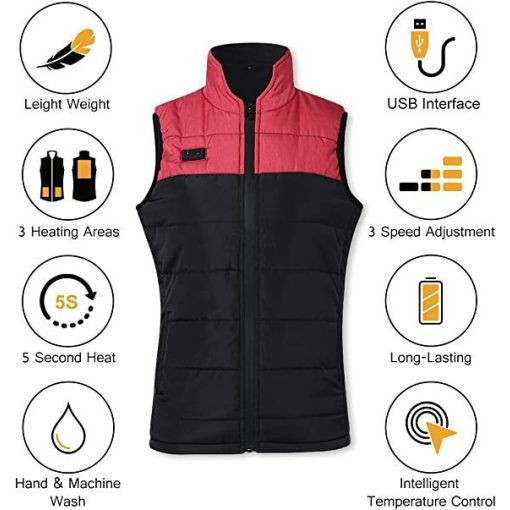 Amaz (Piros,Fekete) Magasnyakú füthető mellény Unisex EU/L