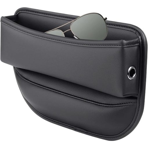 Autós ülésrés kitöltő és tárolódoboz – fekete színű PU bőr