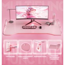 Dowinx RGB Gamer számítógépasztal, 160x60 cm, pink - Pohártartó, fejhallgató tartó, távirányító