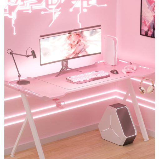 Dowinx RGB Gamer számítógépasztal, 160x60 cm, pink - Pohártartó, fejhallgató tartó, távirányító
