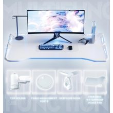Dowinx RGB Gamer számítógépasztal, 120x60 cm, fehér - Pohártartó, fejhallgató tartó, távirányító