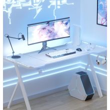 Dowinx RGB Gamer számítógépasztal, 120x60 cm, fehér - Pohártartó, fejhallgató tartó, távirányító