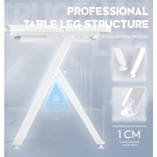 Dowinx RGB Gamer számítógépasztal, 120x60 cm, fehér - Pohártartó, fejhallgató tartó, távirányító