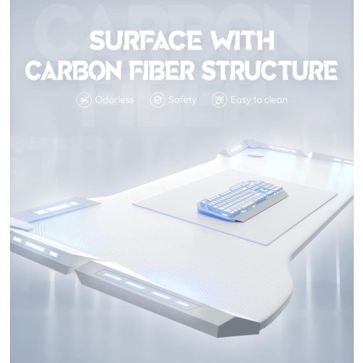 Dowinx RGB Gamer számítógépasztal, 120x60 cm, fehér - Pohártartó, fejhallgató tartó, távirányító