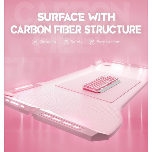 Dowinx RGB Gamer számítógépasztal, 120x60 cm, pink- Pohártartó, fejhallgató tartó, távirányító