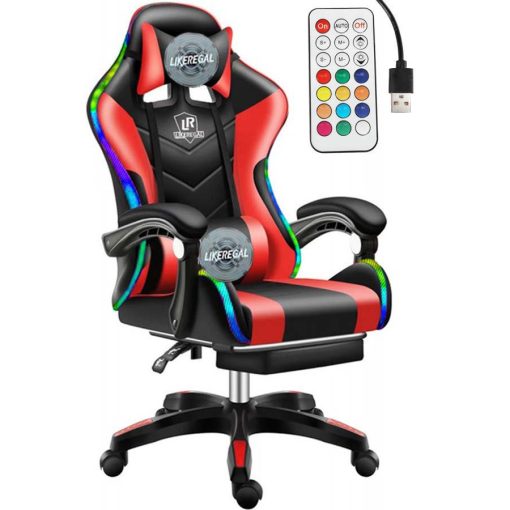 Likeregal 920 LED gamer szék lábtartóval piros masszázs funkcióval