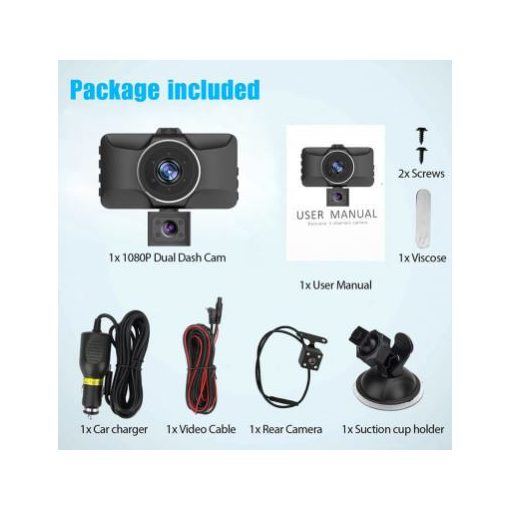 REC Dupla lencsés Autós fedélzetikamera tolatókamerával X-8 - 360 fokban forgatható