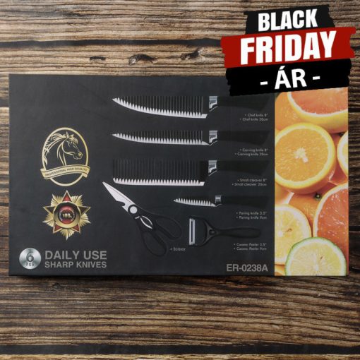 6 darabos konyhai késkészlet - fekete