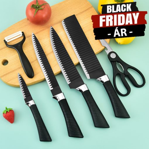 6 darabos konyhai késkészlet - fekete