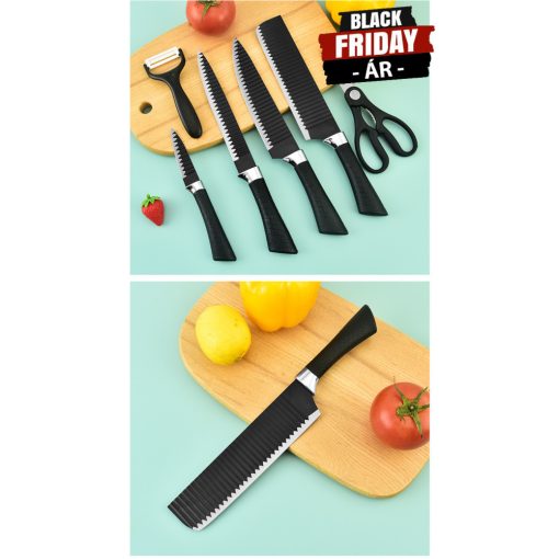 6 darabos konyhai késkészlet - fekete