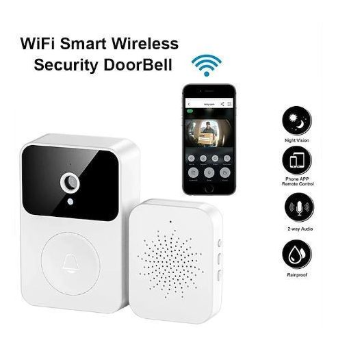 SmartCom Okos vezetéknélküli kapucsengő beltéri vevővel, fehér 