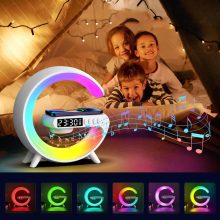 Multimédiás bluetooth Hangszoró, vezeték nélküli töltőpad, ébresző óra ,RGB, LED LÁMPA