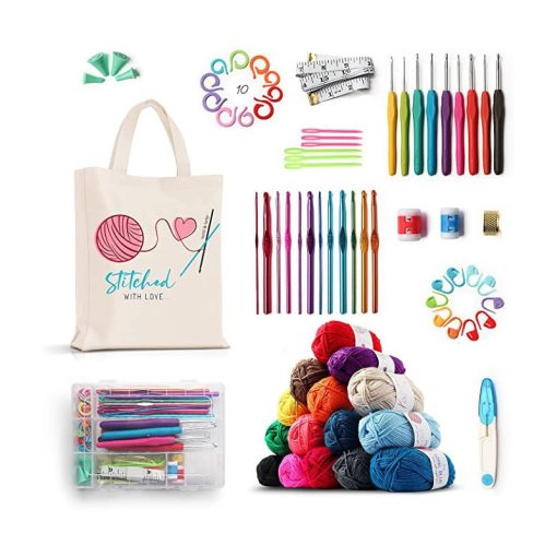 Horgoló készlet színes fonalakkal, válltáskával