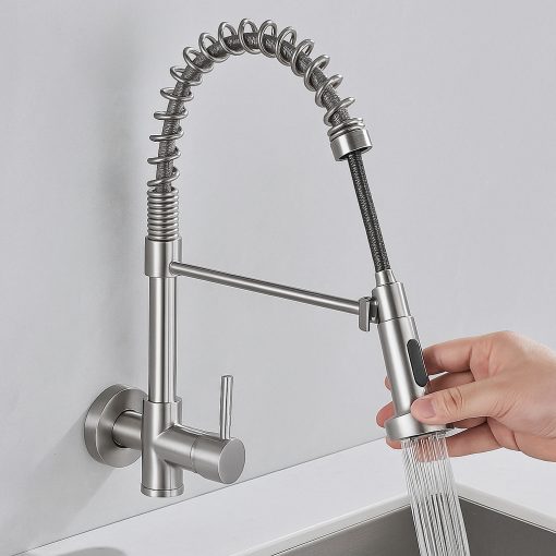 Teleszkópos konyhai mosogató csaptelep - 360°-ban forgatható zuhanyfejjel, ezüst