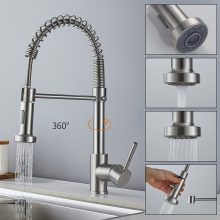 Teleszkópos konyhai mosogató csaptelep - 360°-ban forgatható zuhanyfejjel, ezüst