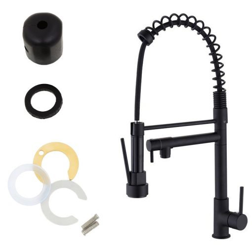 Teleszkópos konyhai mosogató csaptelep - 360°-ban forgatható zuhanyfejjel, fekete