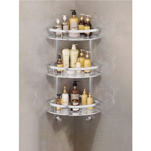 3 szintes Alumínium sarok fürdőszobai polc – fúrás nélkül