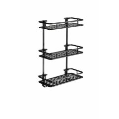   3 szintes fekete fürdőszobai fali polc – négyzet alakú, fúrás nélkül