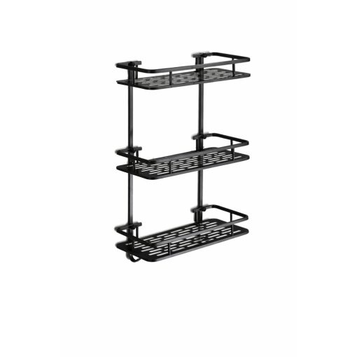 3 szintes fekete fürdőszobai fali polc – négyzet alakú, fúrás nélkül