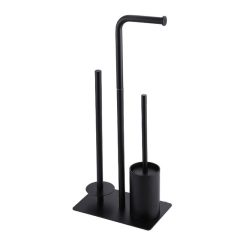   Álló WC papírtartó és WC kefe tartó – fekete, rozsdamentes acél