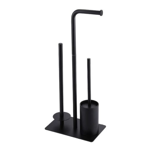 Álló WC papírtartó és WC kefe tartó – fekete, rozsdamentes acél