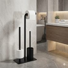 Álló WC papírtartó és WC kefe tartó – fekete, rozsdamentes acél